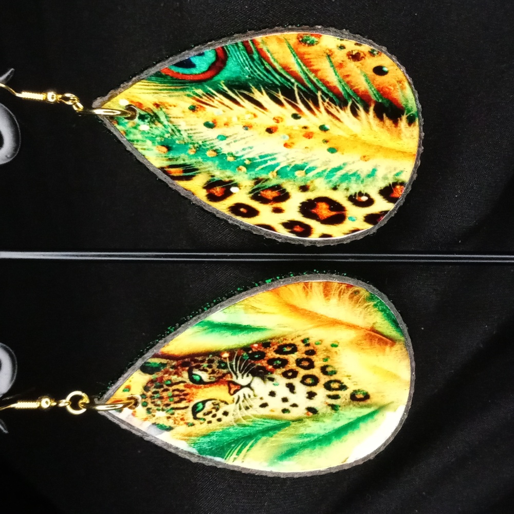 Exotic Leopard & Peacock Print Earrings